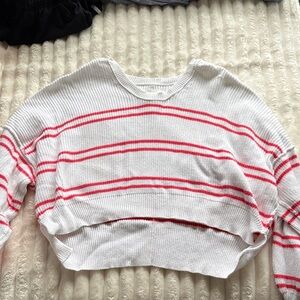 Aerie White and Pink Striped Crew Neck Sweater Size M
